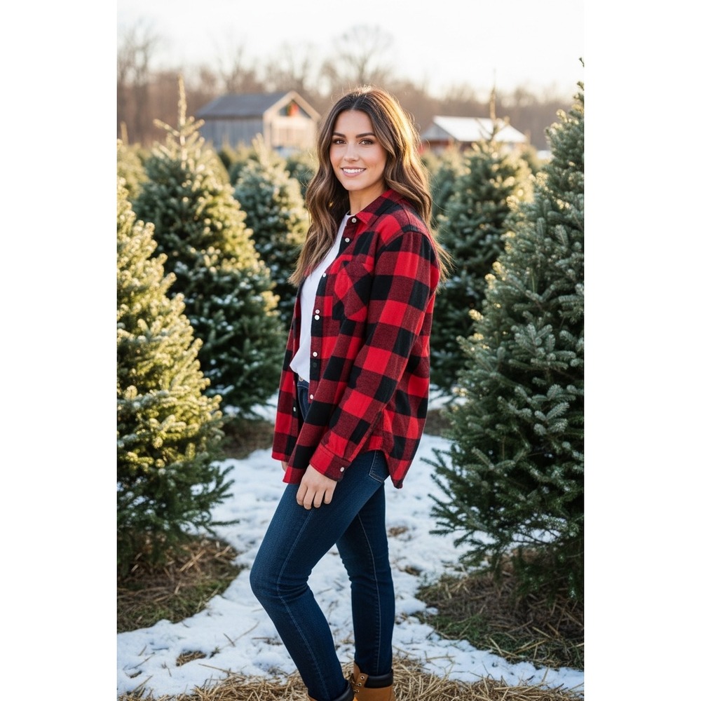 GAP Red Black Buffalo Plaid Flannel Shirt Long Sleeve Button Up Womens Medium